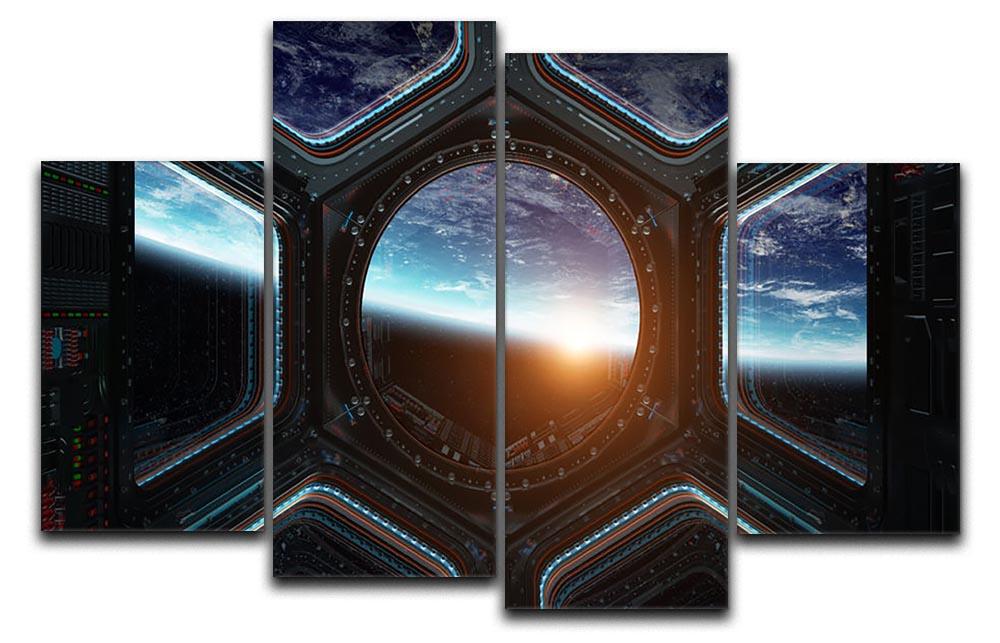 A stunning 4-split canvas artwork featuring a space ship window design, creating a dynamic and multi-dimensional visual effect.