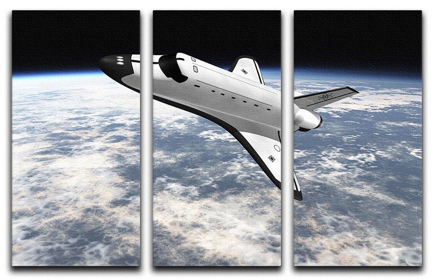 A stunning 3-panel canvas print depicting a space shuttle leaving Earth, showcasing vibrant colors and intricate details.