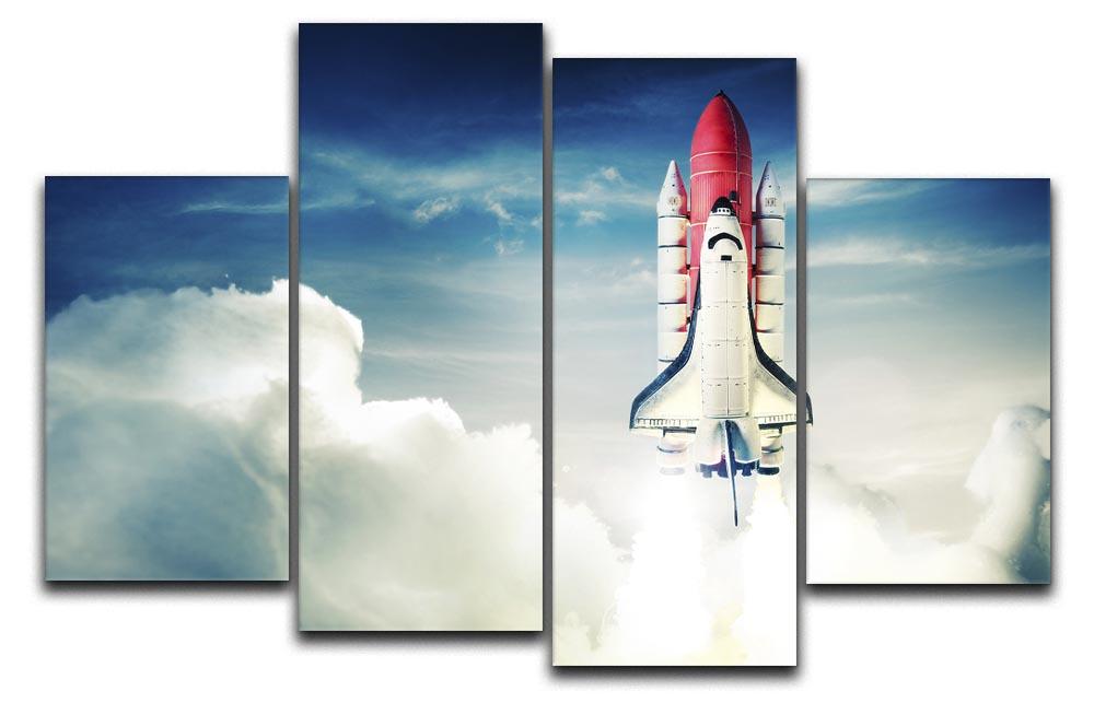 A stunning 4-panel canvas artwork depicting a space shuttle taking off, showcasing vibrant colors and dynamic imagery.