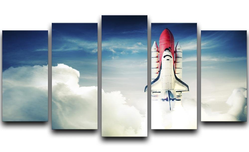 A stunning 5-panel canvas artwork depicting a space shuttle taking off, showcasing vibrant colors and intricate details.