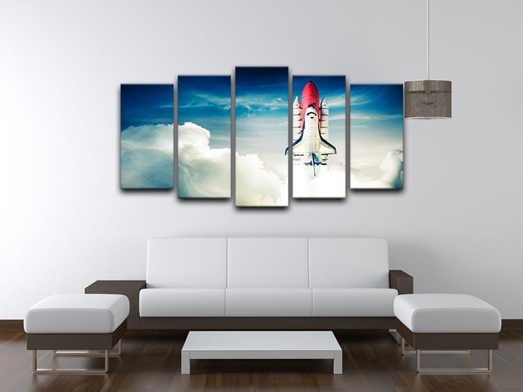 A stunning 5-panel canvas artwork depicting a space shuttle taking off, showcasing vibrant colors and intricate details.