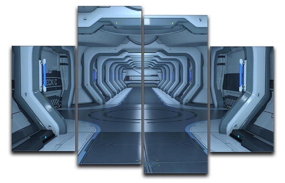 A stunning 4-split canvas artwork depicting a space station, showcasing vibrant colors and intricate details across four panels.