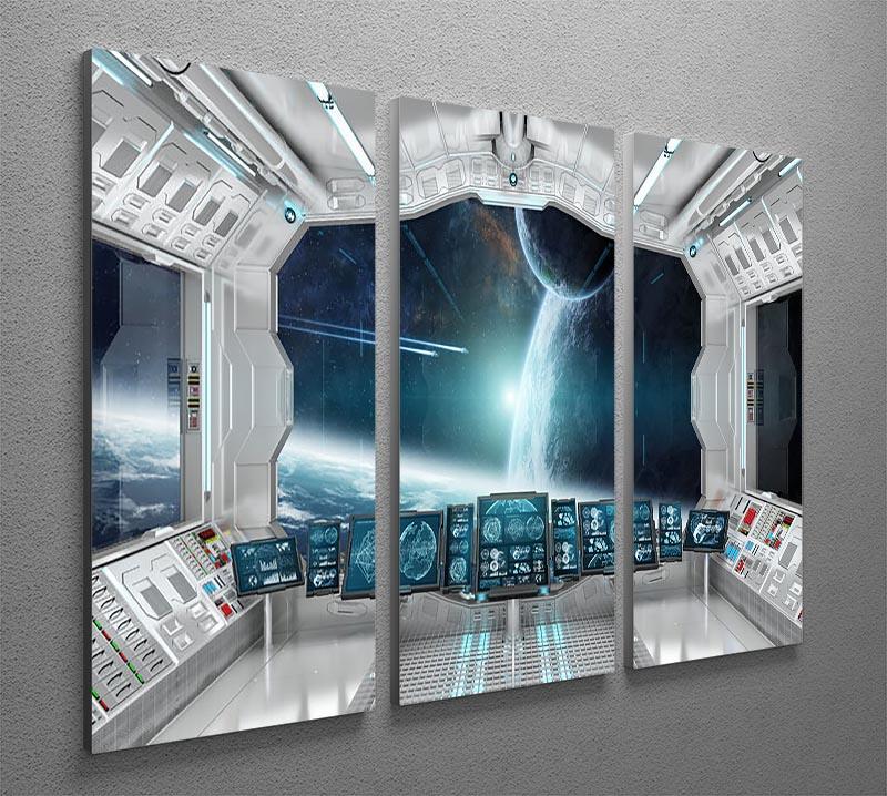 A stunning 3-panel canvas print featuring a spaceship control center, showcasing vibrant colors and intricate details, perfect for modern decor.