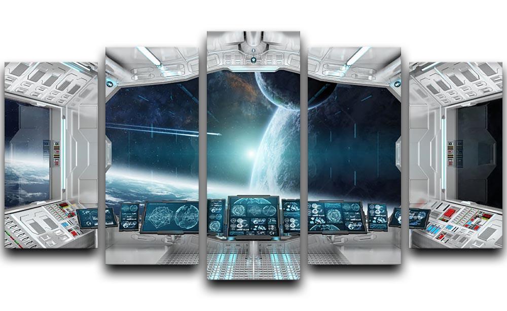 A stunning 5-split canvas artwork featuring a futuristic spaceship control center, perfect for modern decor.