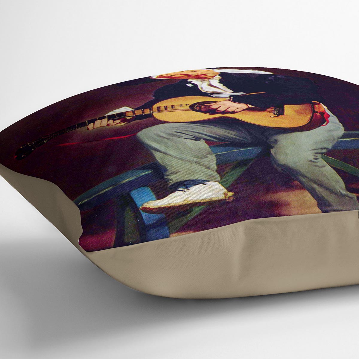 Spanish singer by Manet cushion featuring vibrant abstract designs on luxurious vegan faux suede, perfect for home decor.