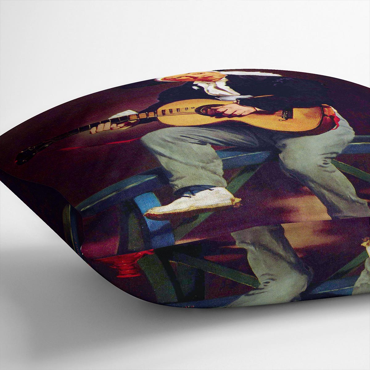 Spanish singer by Manet cushion featuring vibrant abstract designs on luxurious vegan faux suede, perfect for home decor.