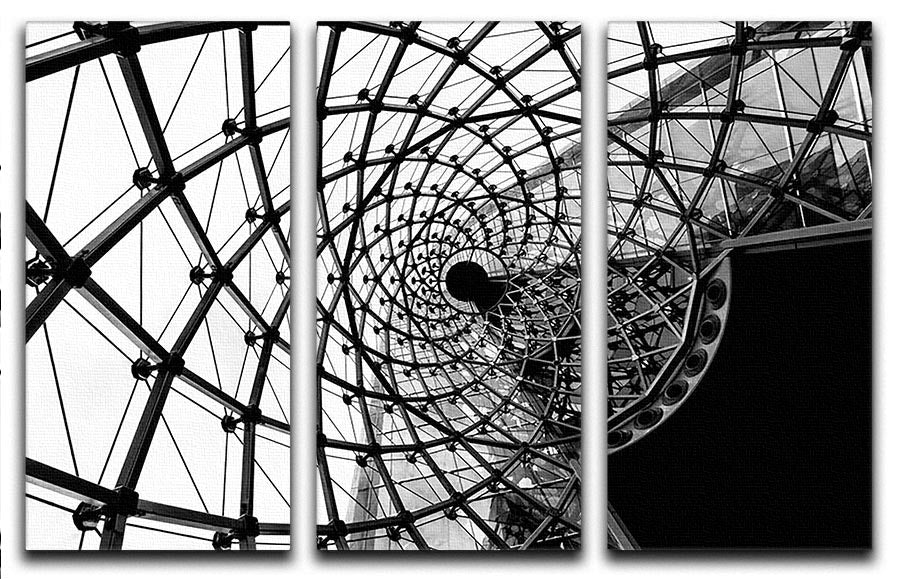 Three-panel canvas print featuring spiral architecture design, enhancing modern decor with elegance.