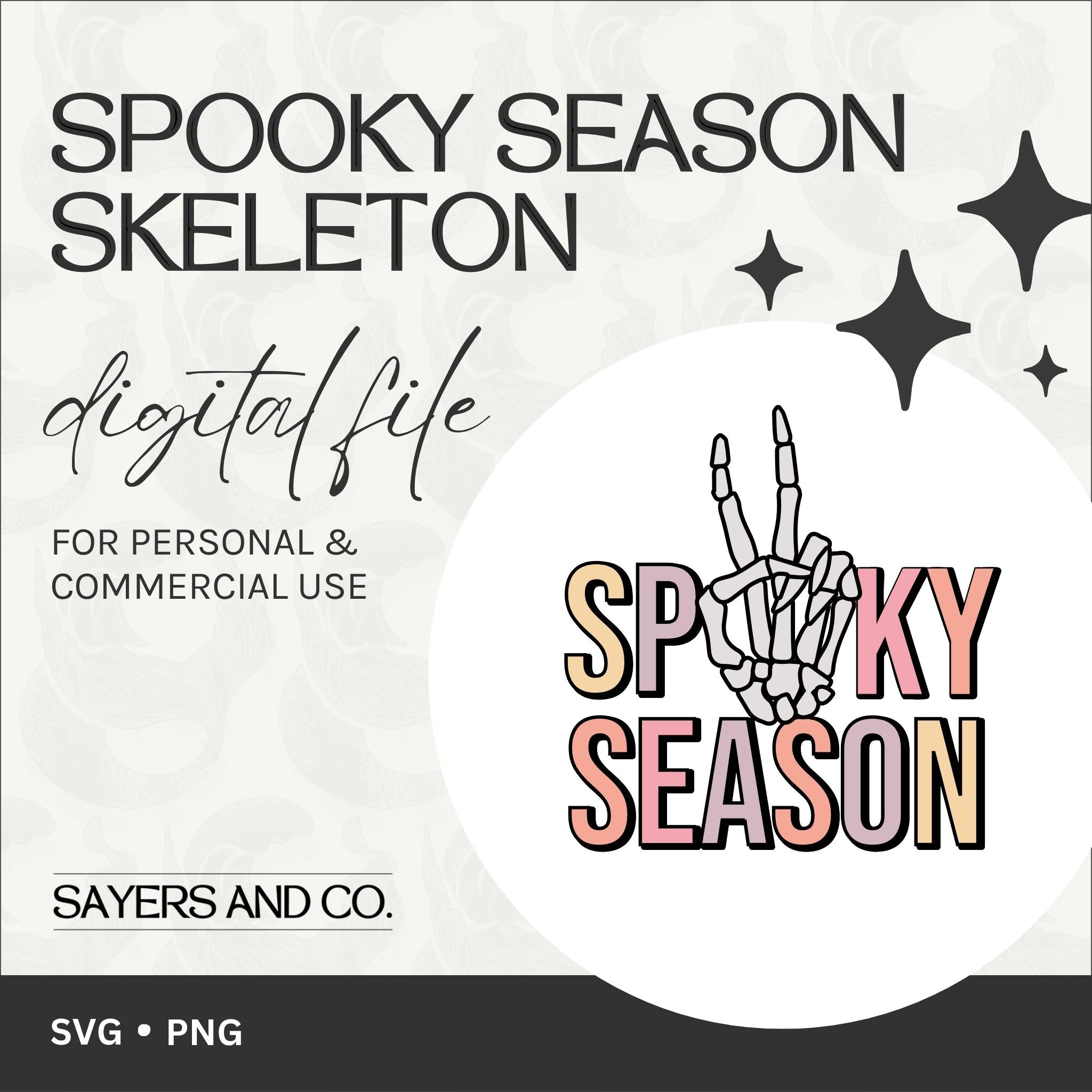 Spooky Season Skeleton Digital Files featuring whimsical skeleton designs for Halloween crafts and personalized gifts.