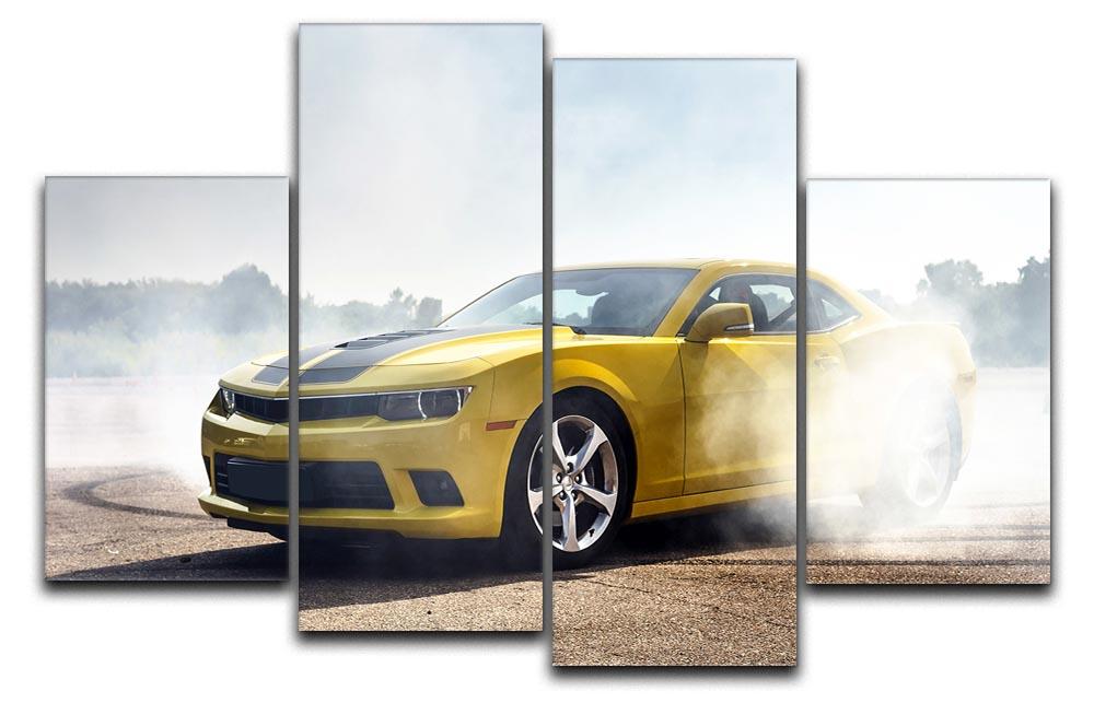 Sport Car Drifting 4 Split Panel Canvas showcasing a dynamic racing scene across four panels.