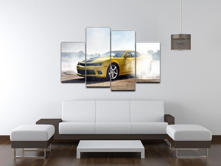 Sport Car Drifting 4 Split Panel Canvas showcasing a dynamic racing scene across four panels.