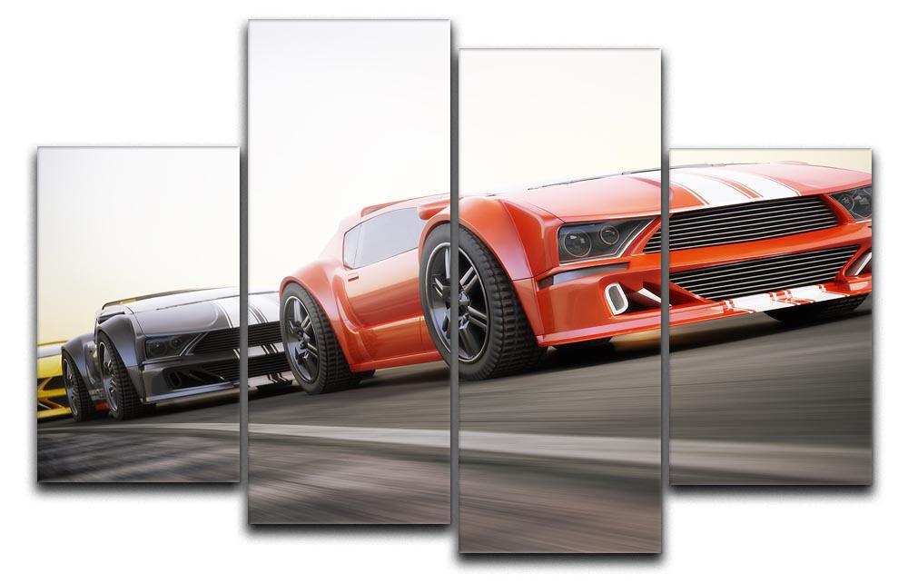 Sport Cars Racing 4 Split Panel Canvas artwork featuring vibrant racing cars in a dynamic split design.