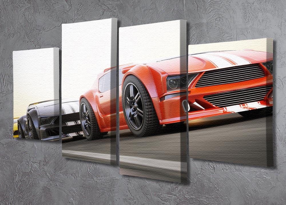 Sport Cars Racing 4 Split Panel Canvas artwork featuring vibrant racing cars in a dynamic split design.