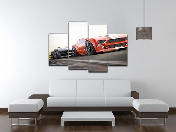 Sport Cars Racing 4 Split Panel Canvas artwork featuring vibrant racing cars in a dynamic split design.