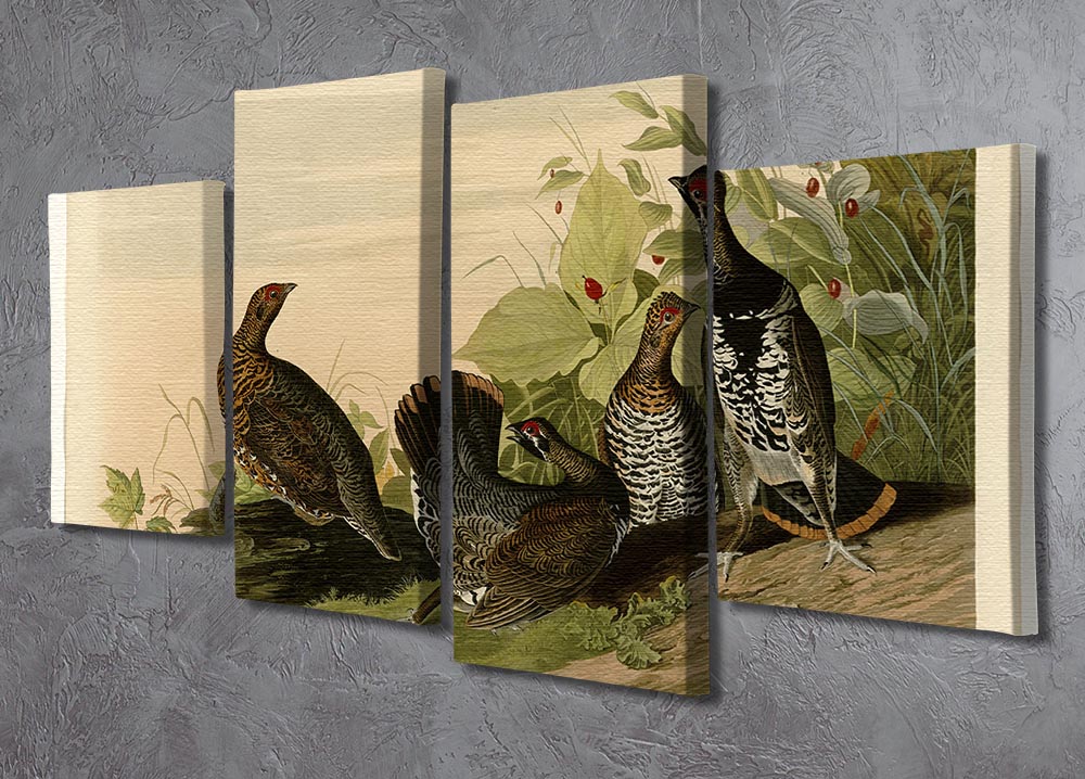 A beautiful 4-split canvas artwork featuring a spotted grouse, showcasing vibrant colors and intricate details across four panels.