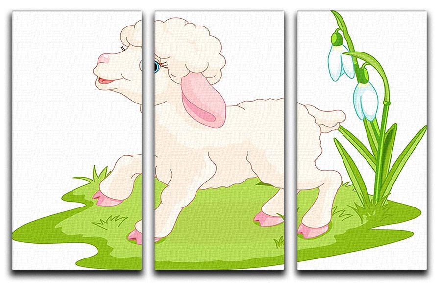 A beautiful 3-panel canvas featuring an Easter lamb surrounded by colorful flowers, perfect for spring decor.