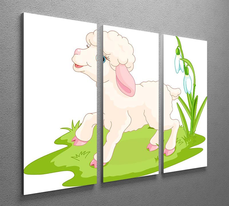 A beautiful 3-panel canvas featuring an Easter lamb surrounded by colorful flowers, perfect for spring decor.