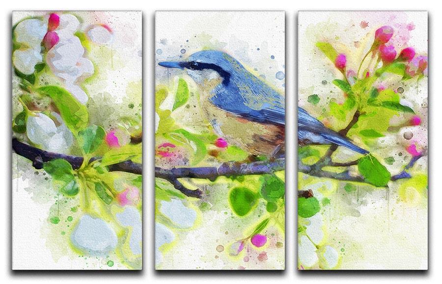 A beautiful 3-panel canvas print featuring spring birds, enhancing home decor with vibrant colors and elegant design.