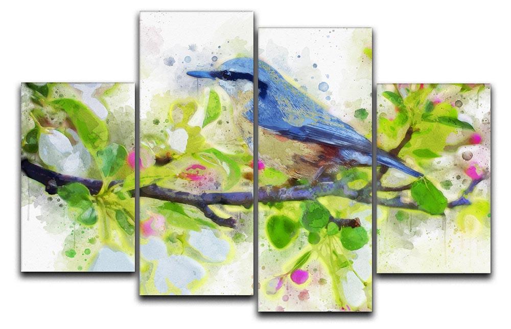 A vibrant 4-split canvas artwork featuring colorful birds, creating a dynamic and multi-dimensional visual effect.