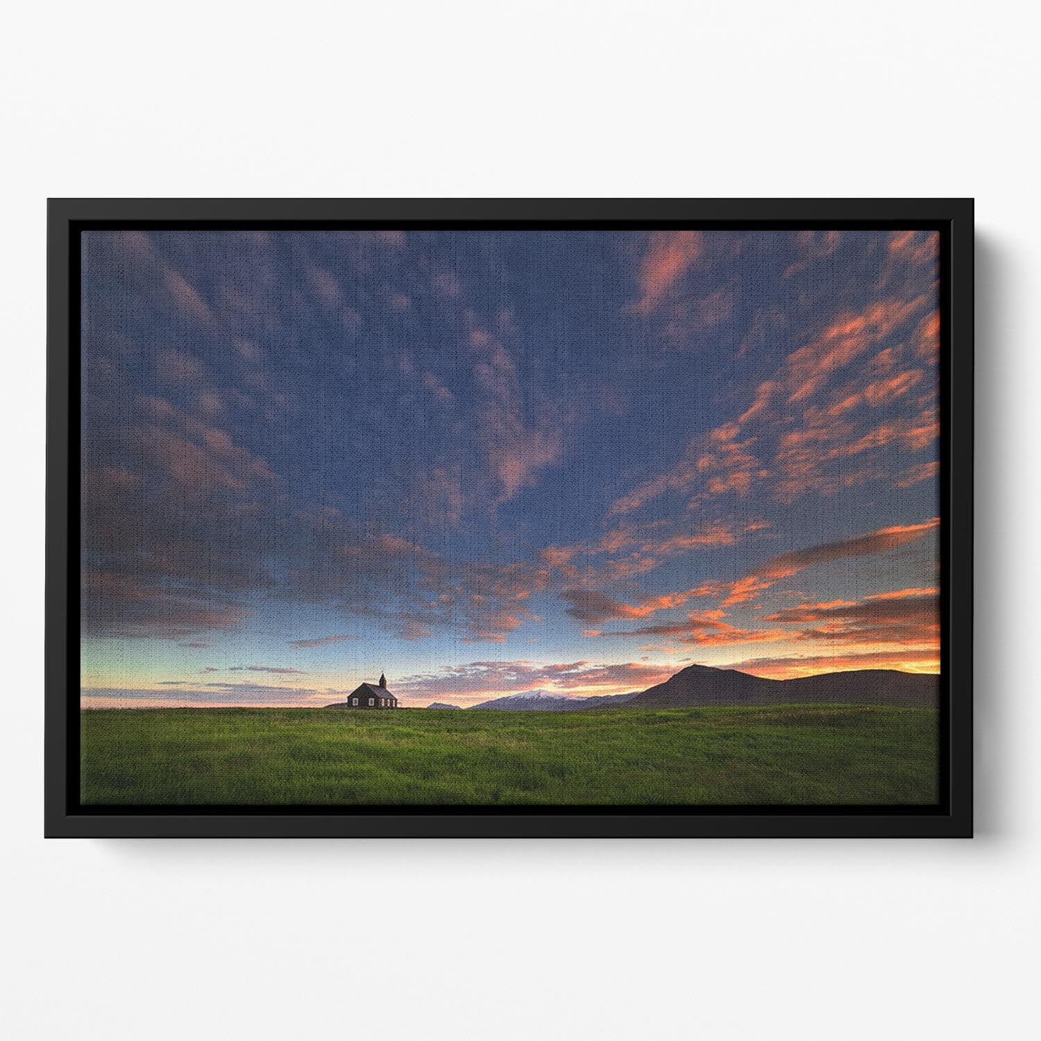 A vibrant Spring Floating Framed Canvas featuring abstract art in an elegant wooden frame, showcasing lively colors and dynamic shapes.