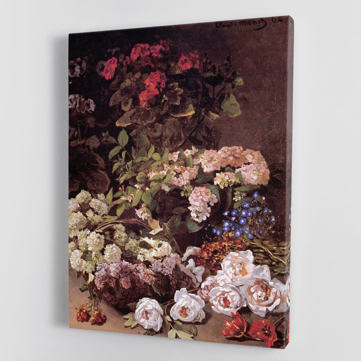 Canvas print of Monet's Spring Flowers featuring vibrant colors and floral details, perfect for home decor.