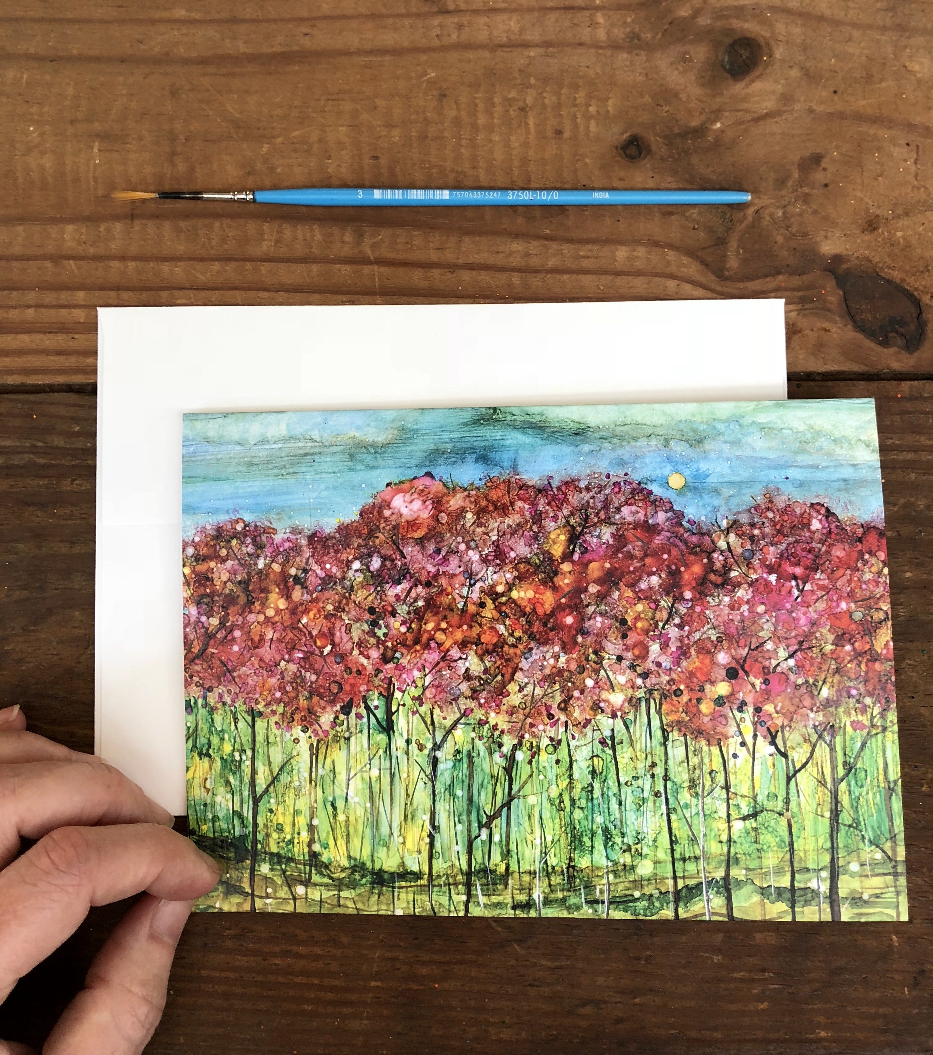 A beautiful Spring Forest greeting card featuring a dreamy landscape design, perfect for sending heartfelt messages.