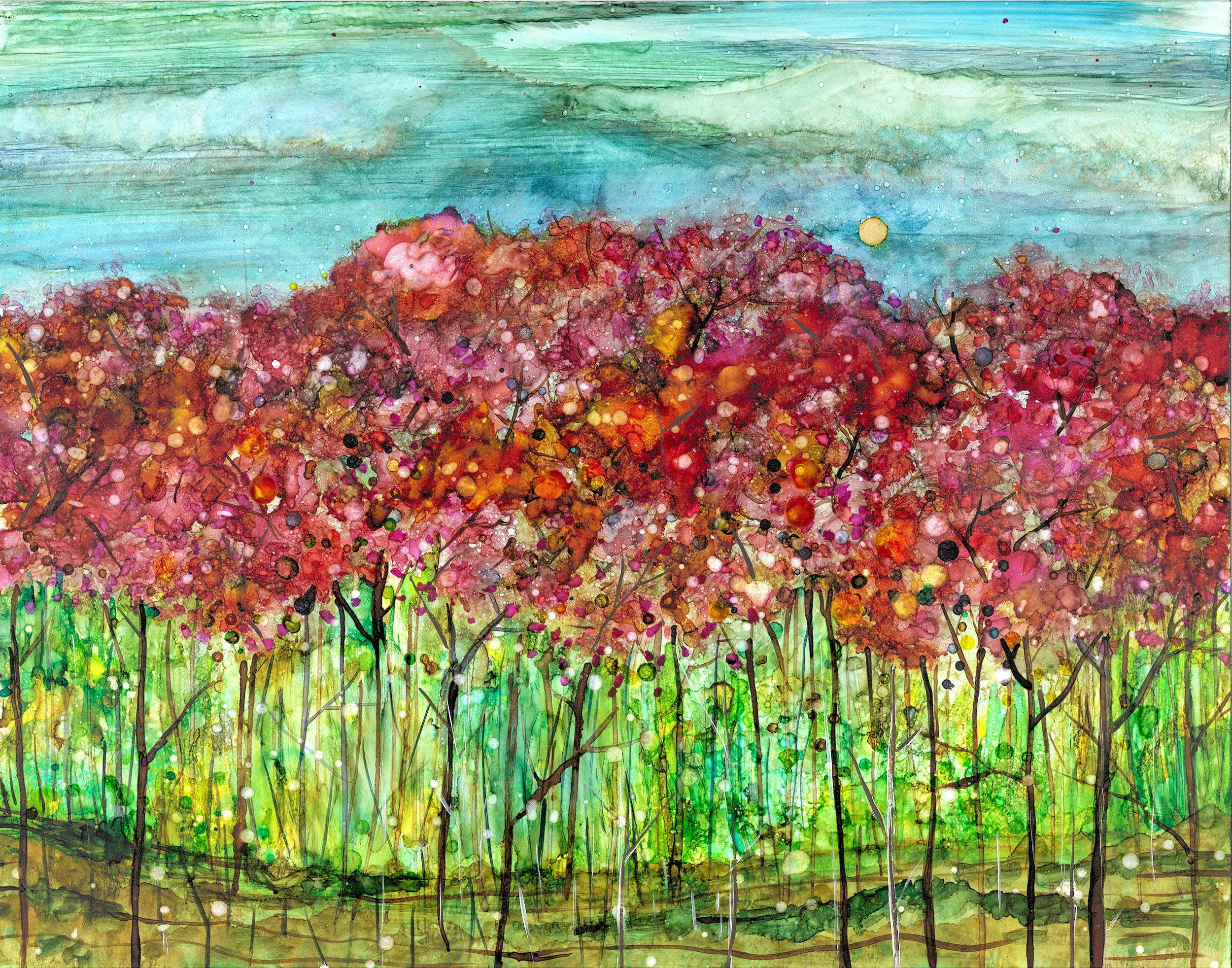 A beautiful Spring Forest greeting card featuring a dreamy landscape design, perfect for sending heartfelt messages.