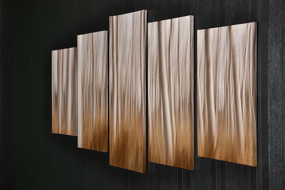 A vibrant 5-split panel canvas artwork depicting a spring landscape with poplar trees, creating a dynamic and engaging visual display.