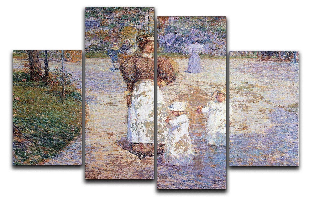 A beautiful 4-split canvas artwork depicting Spring in Central Park, showcasing vibrant colors and intricate details across four panels.