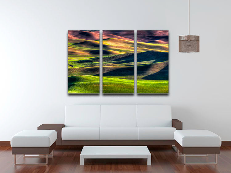 A beautiful 3-panel canvas print featuring a spring palette with vibrant colors, perfect for home decor.
