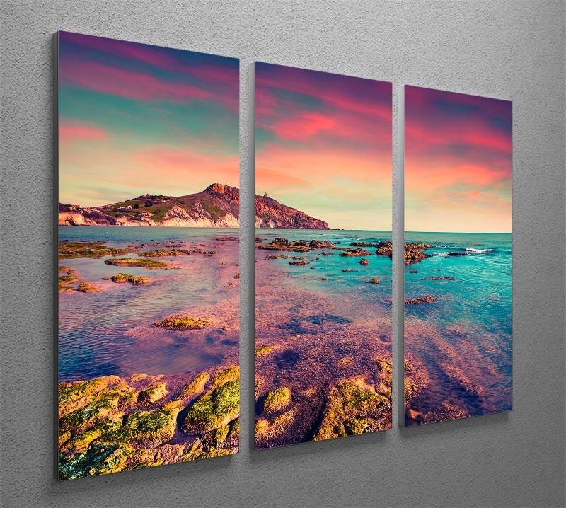 A stunning 3-panel canvas print depicting a vibrant spring sunset over Giallonardo, showcasing warm colors and serene landscape.