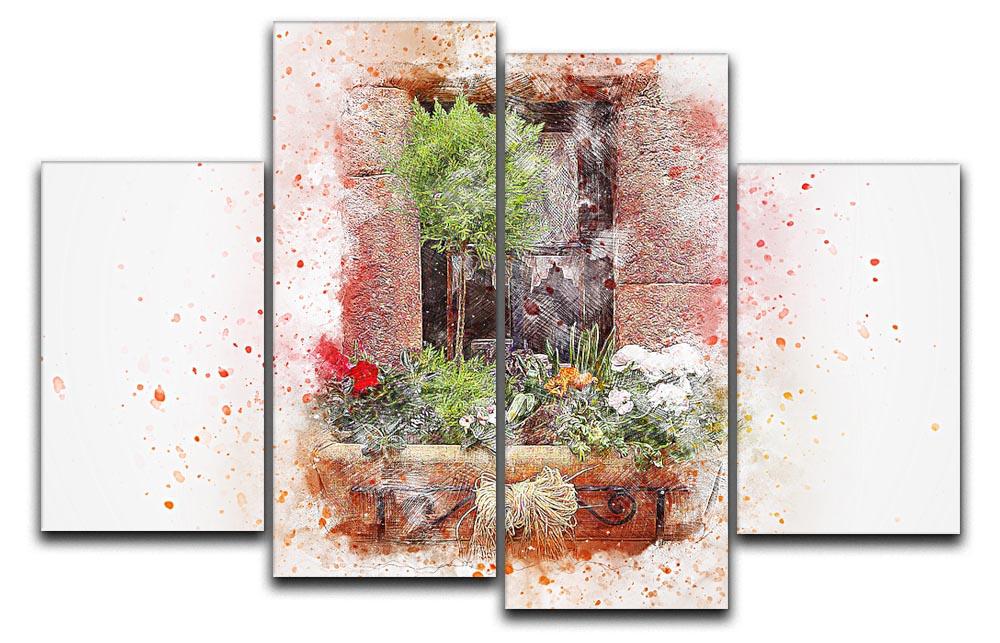 A vibrant Spring Window 4 Split Panel Canvas artwork featuring four equal sections that create a cohesive image, perfect for home decor.