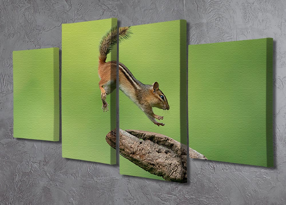 A vibrant 4-split canvas artwork featuring a leaping squirrel, showcasing dynamic movement and nature-inspired design.
