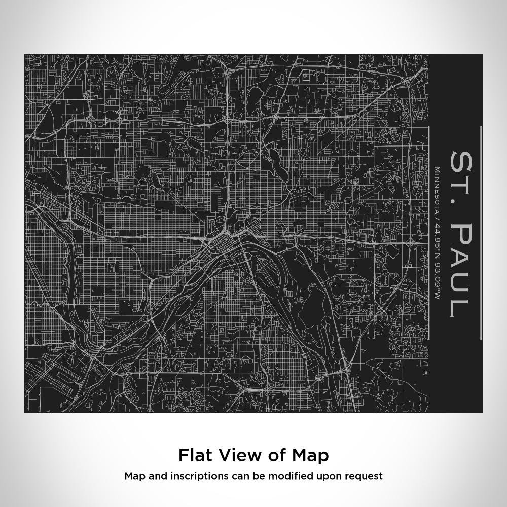 Custom engraved St. Paul Minnesota map bottle with bamboo top in matte black, showcasing its sleek design and personalized engraving.