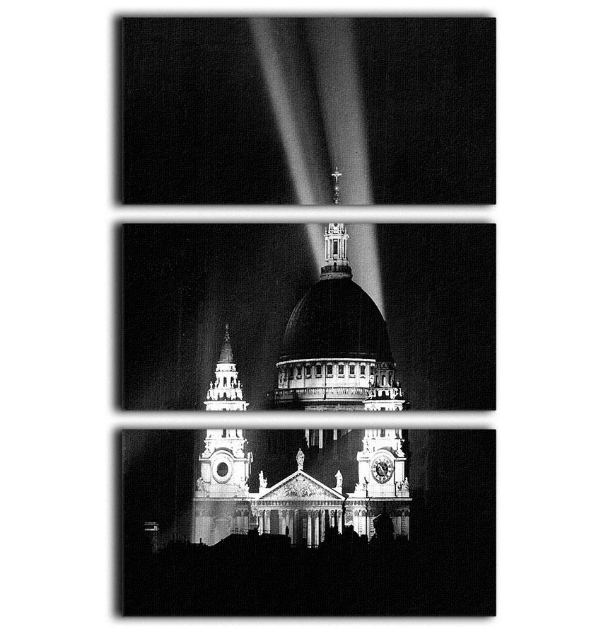 St Pauls floodlight on VE Day depicted in a stunning 3-panel canvas print, showcasing vibrant colors and intricate details.