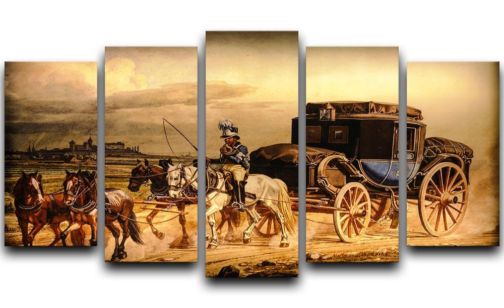 Stagecoach 5 Split Panel Canvas artwork featuring five panels that create a cohesive and dynamic image, perfect for home decor.