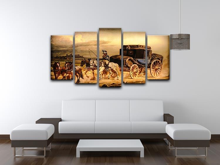 Stagecoach 5 Split Panel Canvas artwork featuring five panels that create a cohesive and dynamic image, perfect for home decor.
