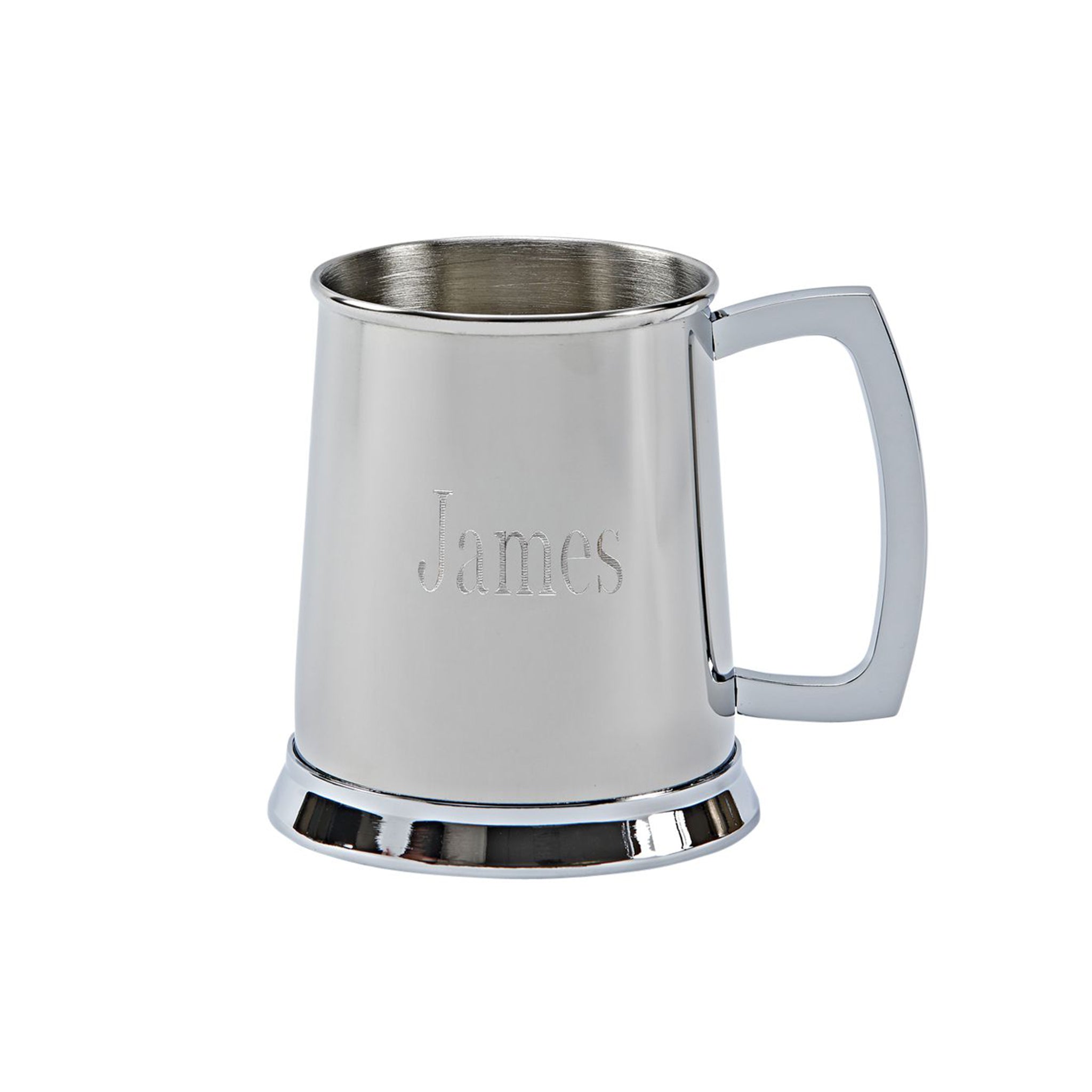 A shiny stainless steel tankard with a bright polished finish, holding 20 oz of beverage, perfect for ales and beers.