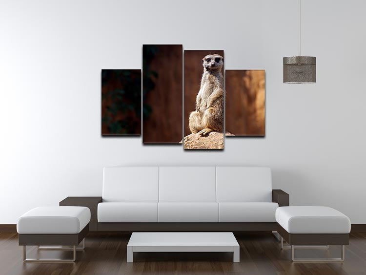 A vibrant 4-split canvas artwork featuring a standing African suricata meerkat, showcasing its playful nature and intricate details.