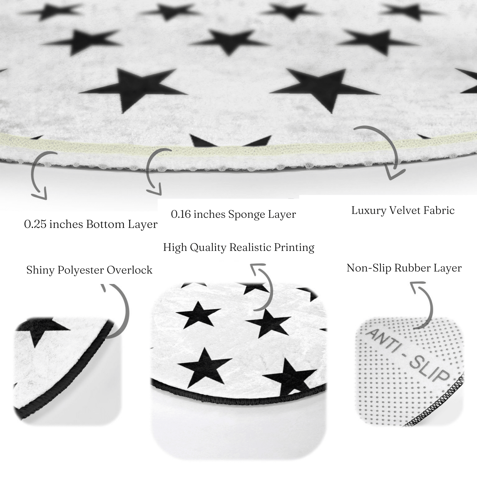 Stars on the White Washable Rug featuring a luxurious stars pattern on soft velvet fabric, perfect for home decor.