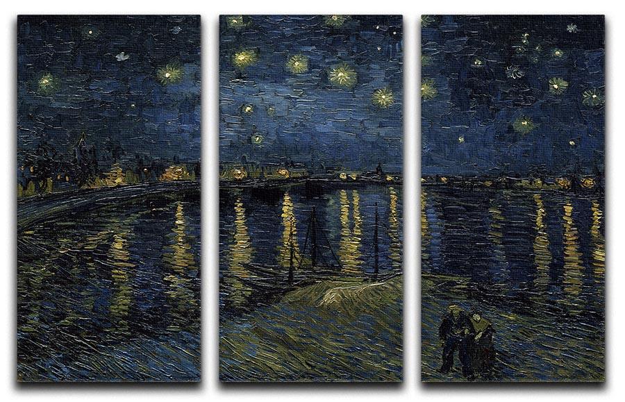 Starry Night over the Rhone 3-panel canvas print showcasing vibrant colors and intricate details, perfect for home decor.