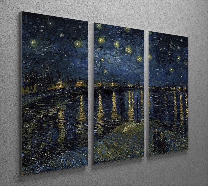 Starry Night over the Rhone 3-panel canvas print showcasing vibrant colors and intricate details, perfect for home decor.
