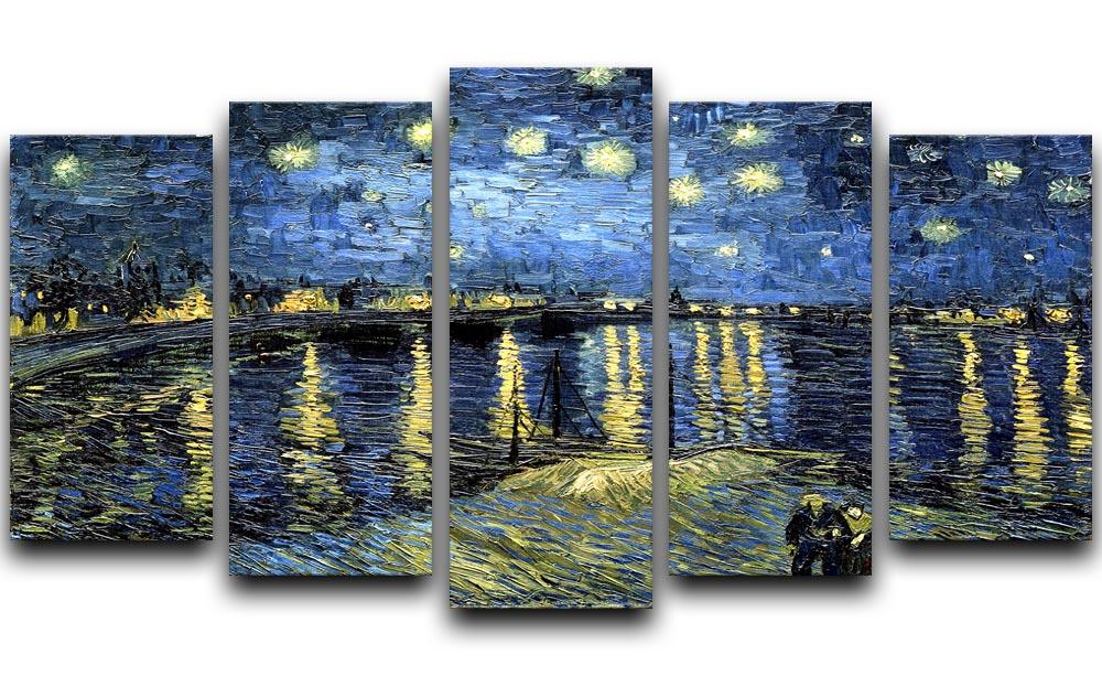 Starry Night over the Rhone artwork displayed on a 5-split canvas, showcasing vibrant colors and dynamic design.