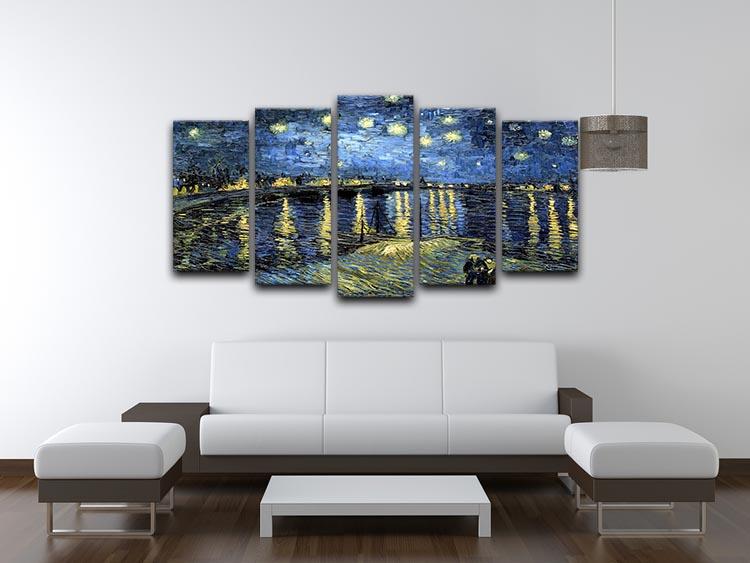 Starry Night over the Rhone artwork displayed on a 5-split canvas, showcasing vibrant colors and dynamic design.