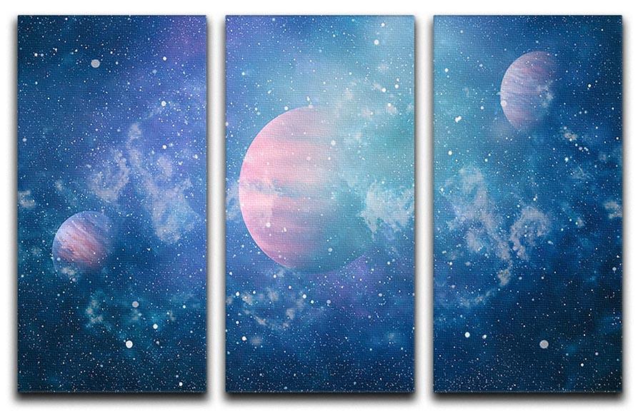 Stary Planet Space 3 Split Panel Canvas Print showcasing a captivating cosmic design across three panels.