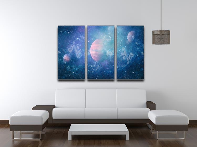 Stary Planet Space 3 Split Panel Canvas Print showcasing a captivating cosmic design across three panels.