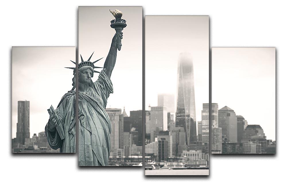 A 4-panel canvas artwork featuring the Statue of Liberty with a vibrant cityscape background, showcasing a dynamic and modern design.