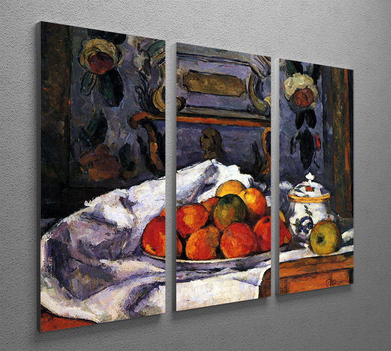 A stunning 3-panel canvas print featuring Cezanne's Still Life Bowl of Apples, showcasing vibrant colors and intricate details.
