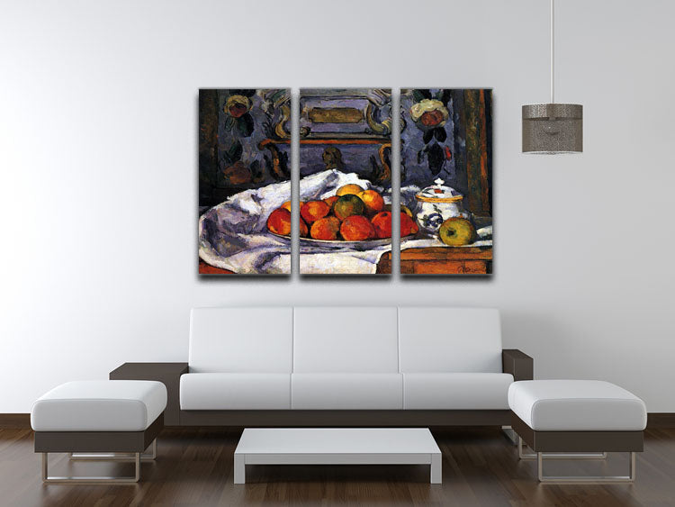 A stunning 3-panel canvas print featuring Cezanne's Still Life Bowl of Apples, showcasing vibrant colors and intricate details.