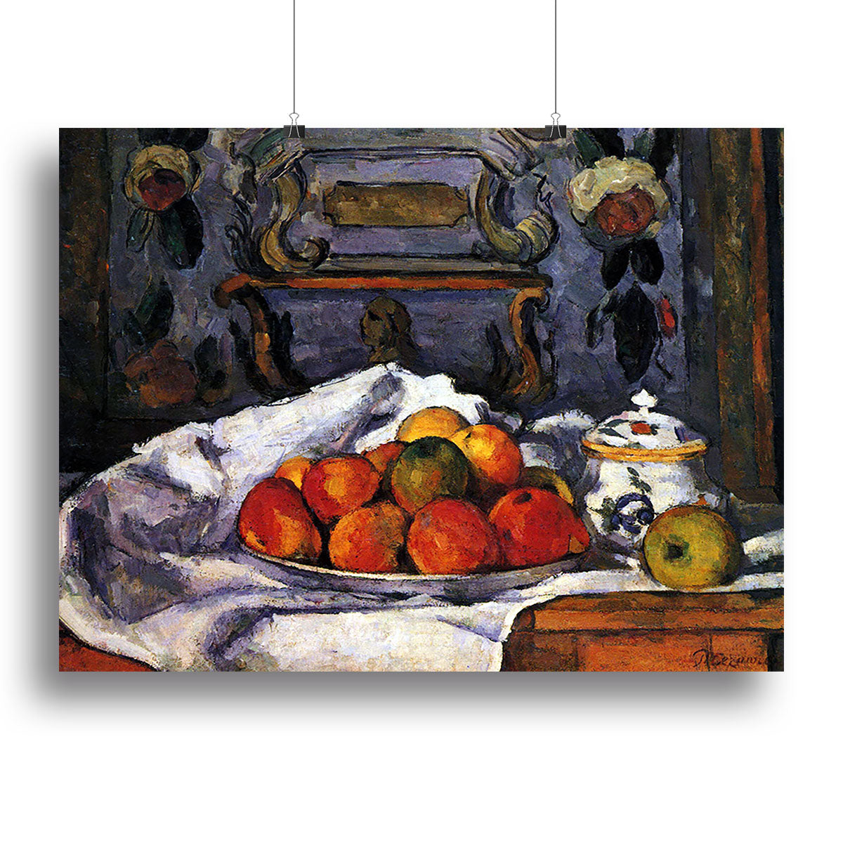 A vibrant canvas print of Cezanne's Still Life Bowl of Apples, showcasing rich colors and textures, perfect for home decor.
