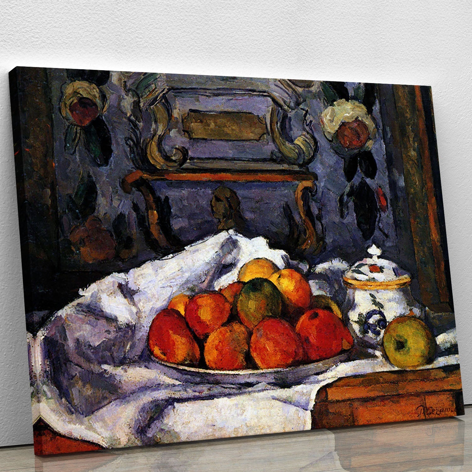 A vibrant canvas print of Cezanne's Still Life Bowl of Apples, showcasing rich colors and textures, perfect for home decor.